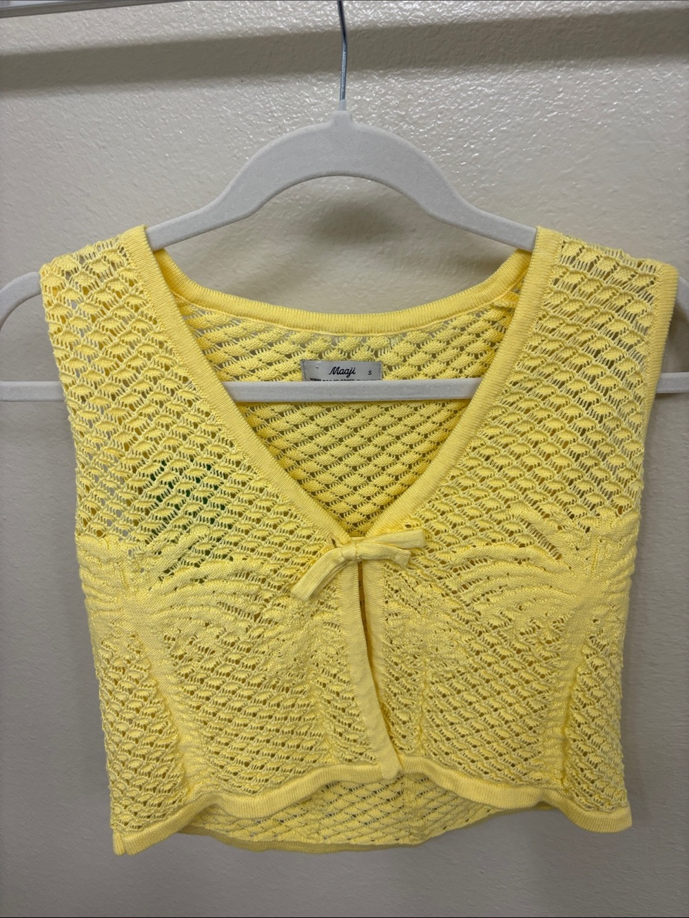 Maaji Yellow Crochet Tie-Front Vest
